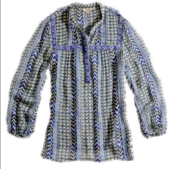 Lucky Brand Beaded Aztec Southwest Blouse Top - Picture 2 of 7